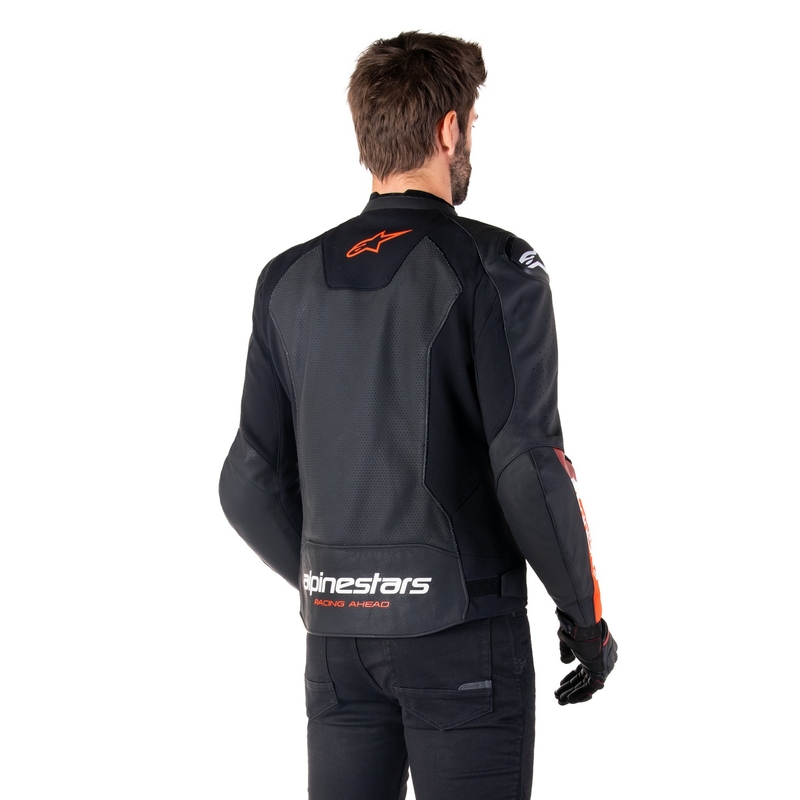 Giacca moto in pelle Alpinestars Faster 3 Airflow nero-rosso fluo