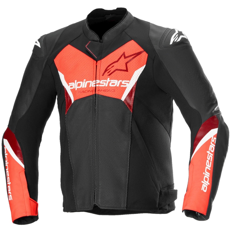 Giacca moto in pelle Alpinestars Faster 3 Airflow nero-rosso fluo