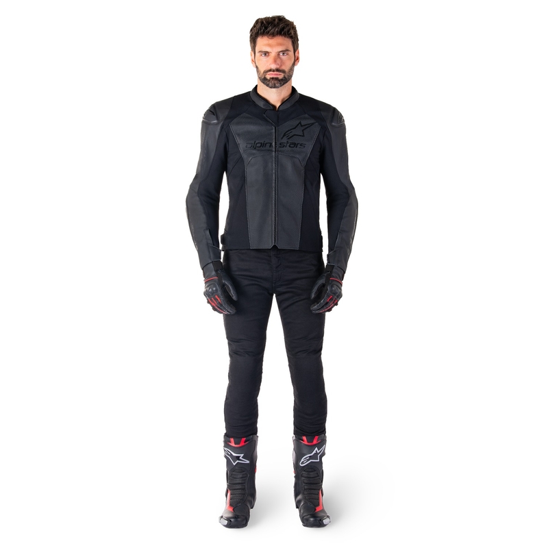 Giacca moto in pelle Alpinestars Faster 3 Airflow nero-nero