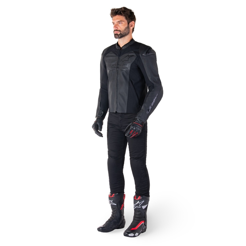 Giacca moto in pelle Alpinestars Faster 3 Airflow nero-nero