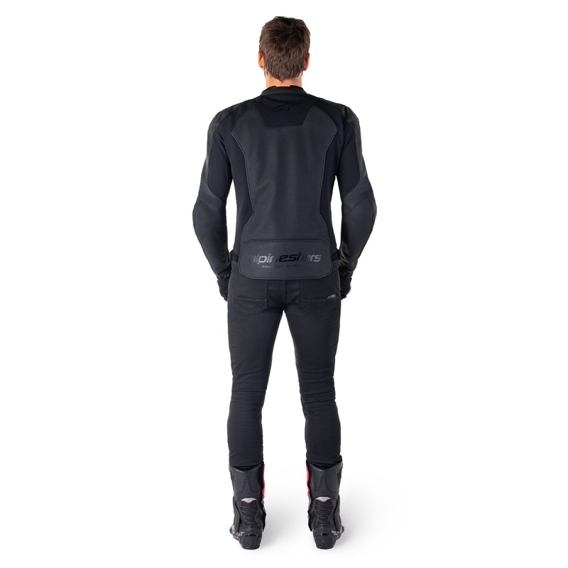 Giacca moto in pelle Alpinestars Faster 3 Airflow nero-nero