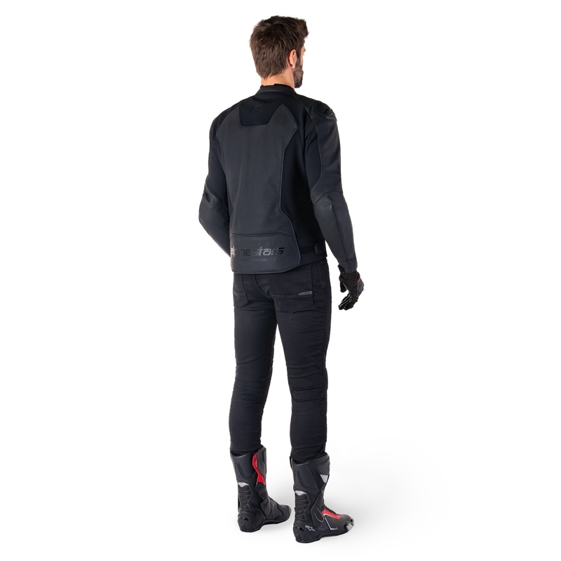 Giacca moto in pelle Alpinestars Faster 3 Airflow nero-nero