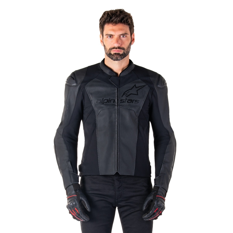 Giacca moto in pelle Alpinestars Faster 3 Airflow nero-nero