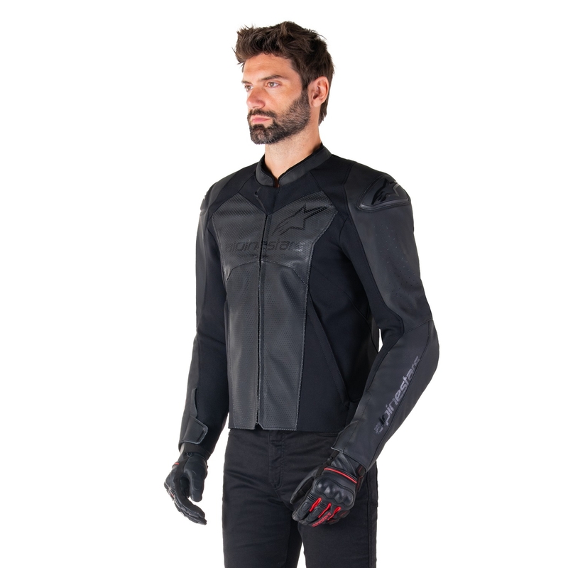 Giacca moto in pelle Alpinestars Faster 3 Airflow nero-nero