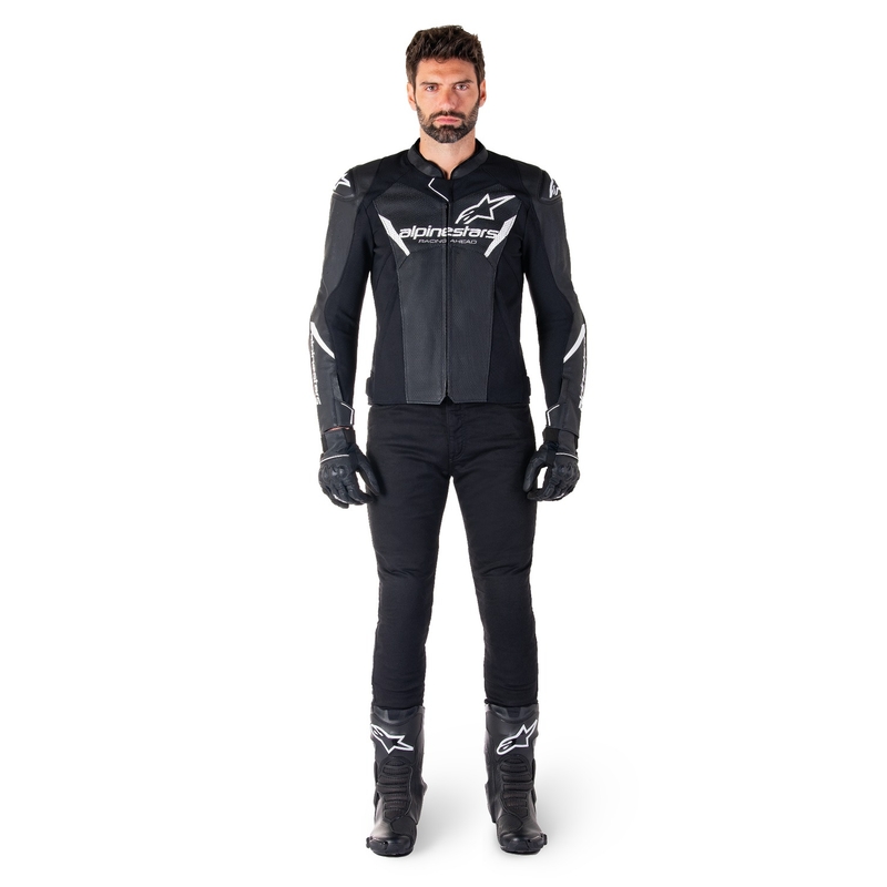 Giacca moto in pelle Alpinestars Faster 3 Airflow nero-bianco