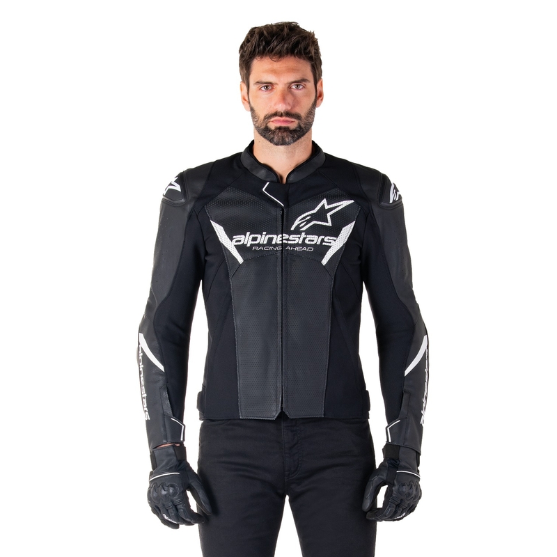 Giacca moto in pelle Alpinestars Faster 3 Airflow nero-bianco