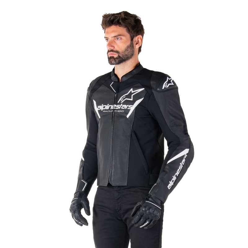 Giacca moto in pelle Alpinestars Faster 3 Airflow nero-bianco