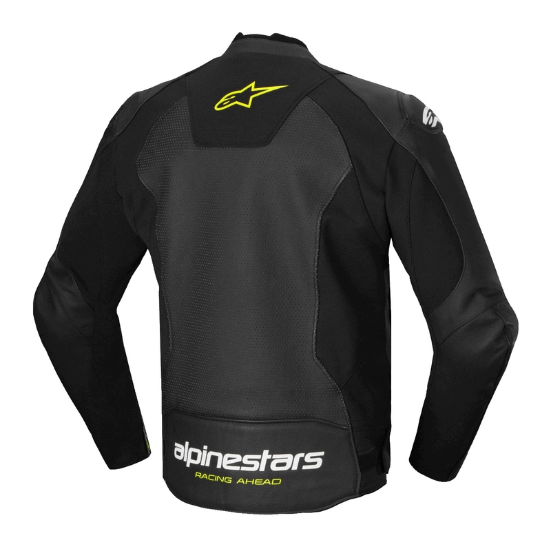 Giacca moto in pelle Alpinestars Faster 3 Airflow nero-bianco-giallo