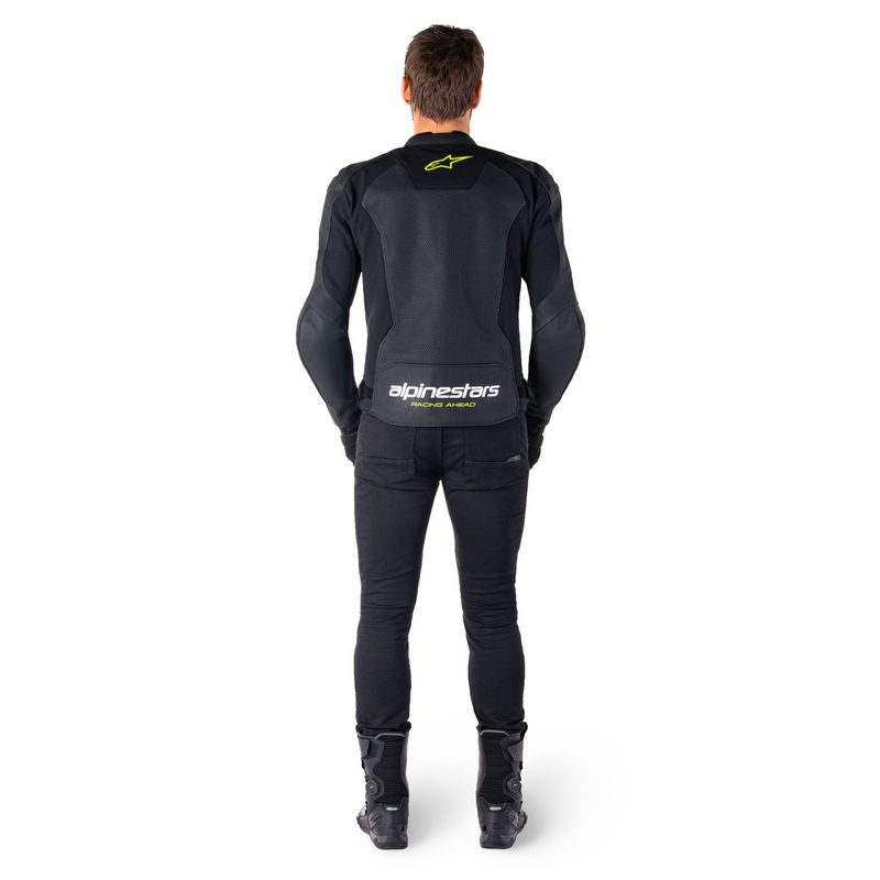 Giacca moto in pelle Alpinestars Faster 3 Airflow nero-bianco-giallo
