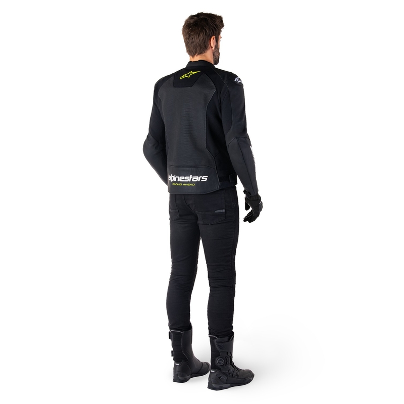 Giacca moto in pelle Alpinestars Faster 3 Airflow nero-bianco-giallo