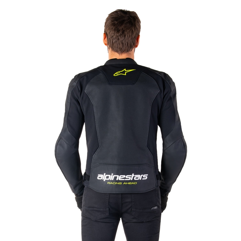 Giacca moto in pelle Alpinestars Faster 3 Airflow nero-bianco-giallo