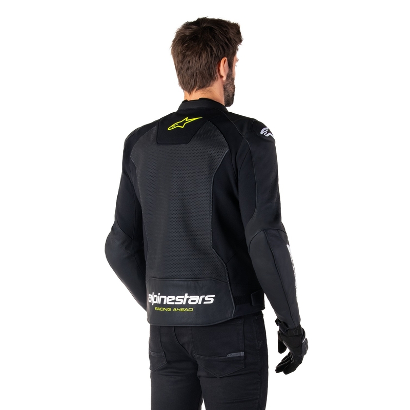 Giacca moto in pelle Alpinestars Faster 3 Airflow nero-bianco-giallo