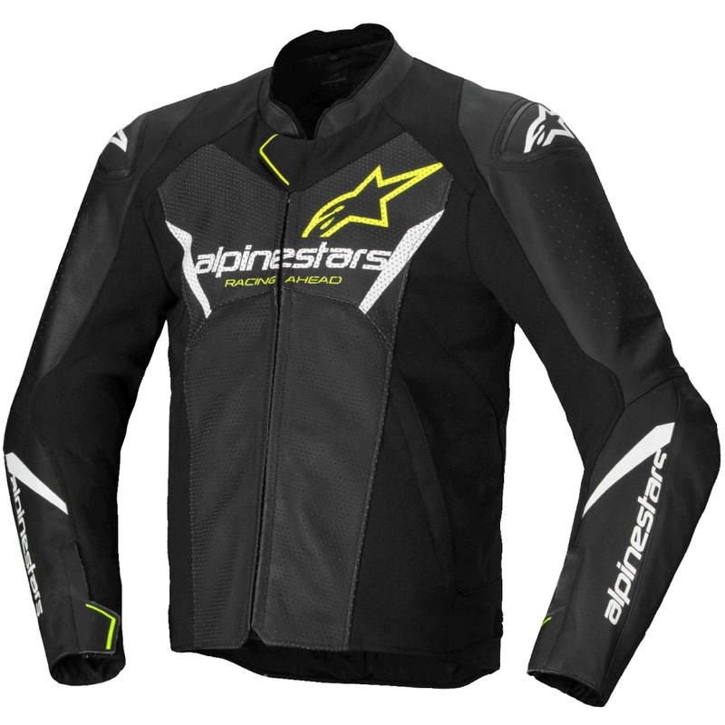 Giacca moto in pelle Alpinestars Faster 3 Airflow nero-bianco-giallo