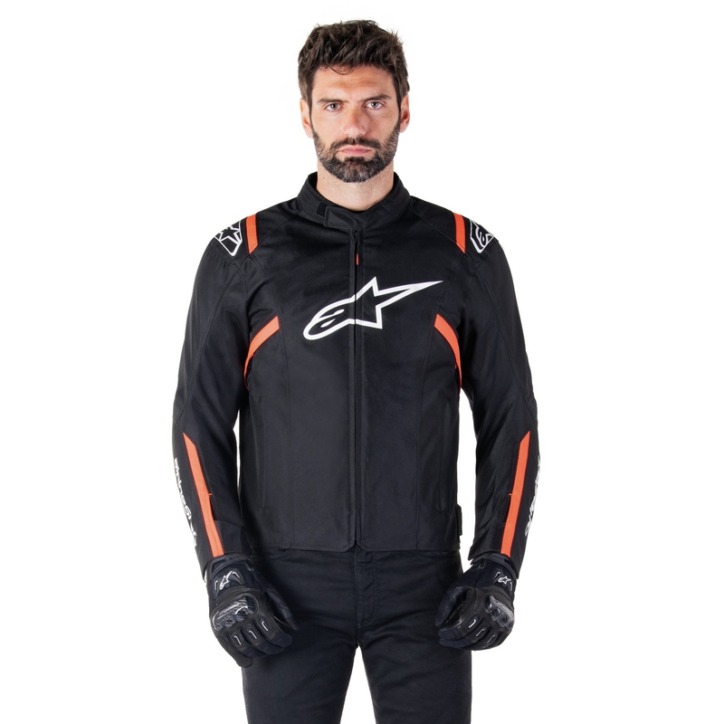 Giacca moto impermeabile Alpinestars T-SPS 2 nero-bianco-rosso fluo