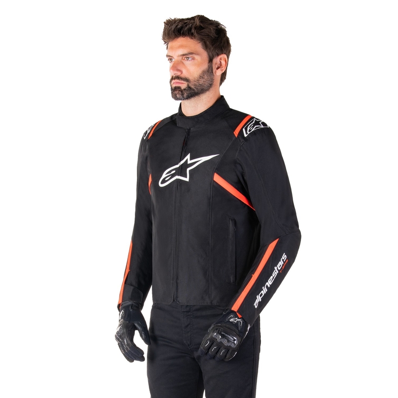Giacca moto impermeabile Alpinestars T-SPS 2 nero-bianco-rosso fluo