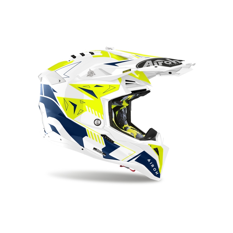 Casco motocross Airoh Aviator 3 Spin giallo-blu