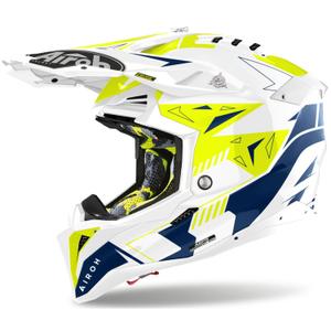 Casco motocross Airoh Aviator 3 Spin giallo-blu