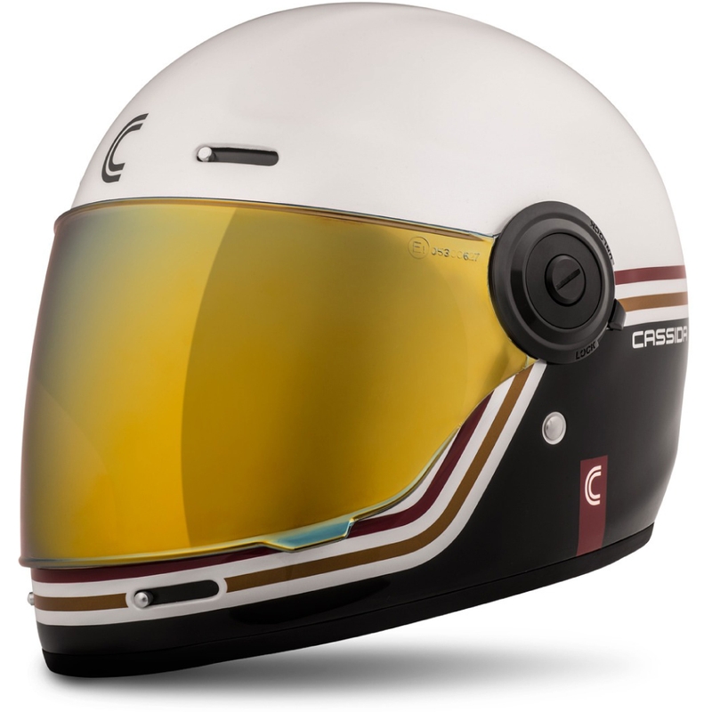 Casco moto integrale Cassida Fibre Super Hooligan Carat bianco-nero-rosso-oro Saldi