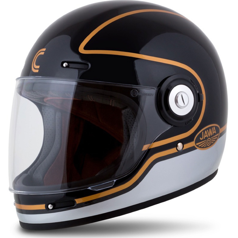 Casco moto integrale Cassida Fibre Jawa Sport nero-argento-oro