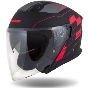 Casco moto aperto Cassida Jet Tech Roxor nero-grigio-rosso fluo opaco