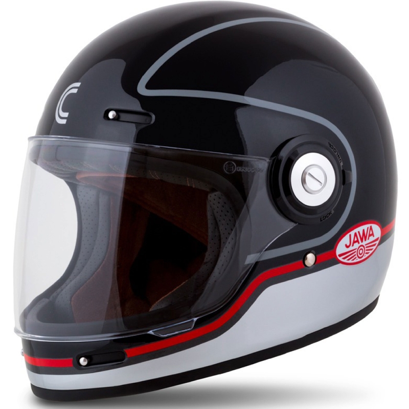 Casco moto integrale Cassida Fibre Jawa Sport nero-argento-rosso
