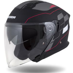 Casco moto aperto Cassida Jet Tech Roxor nero-rosso-grigio