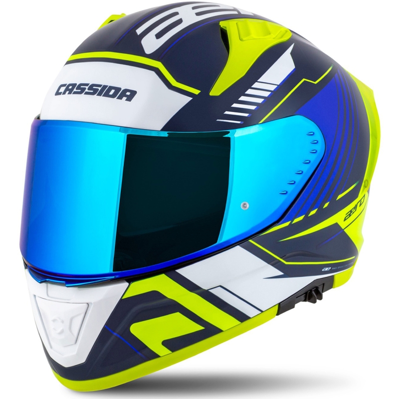 Casco moto integrale Cassida Aero Drome blu-fluo giallo-azzurro-bianco