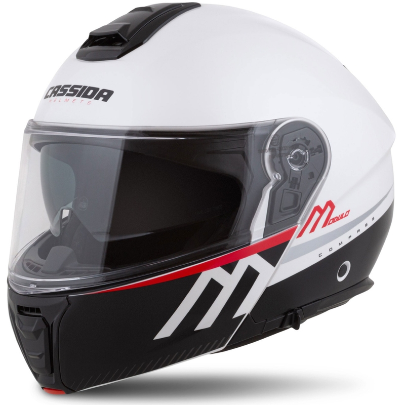 Cassida Modulo 2.1 Compass casco moto ribaltabile bianco perla-nero-rosso-argento