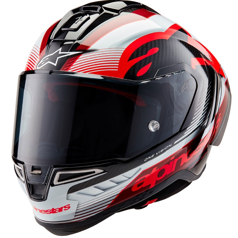 Casco moto integrale Alpinestars Supertech R-10 Team in carbonio rosso e bianco