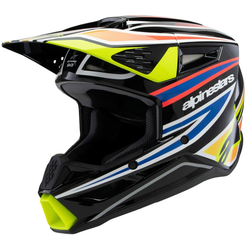 Casco da motocross per bambini Alpinestars S-M3 WURX nero-giallo fluo-blu-rosso