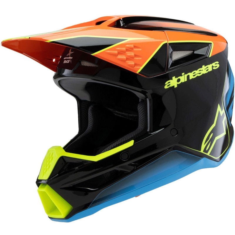 Casco da motocross per bambini Alpinestars S-M3 FRAY nero-arancione fluo-giallo fluo-turchese