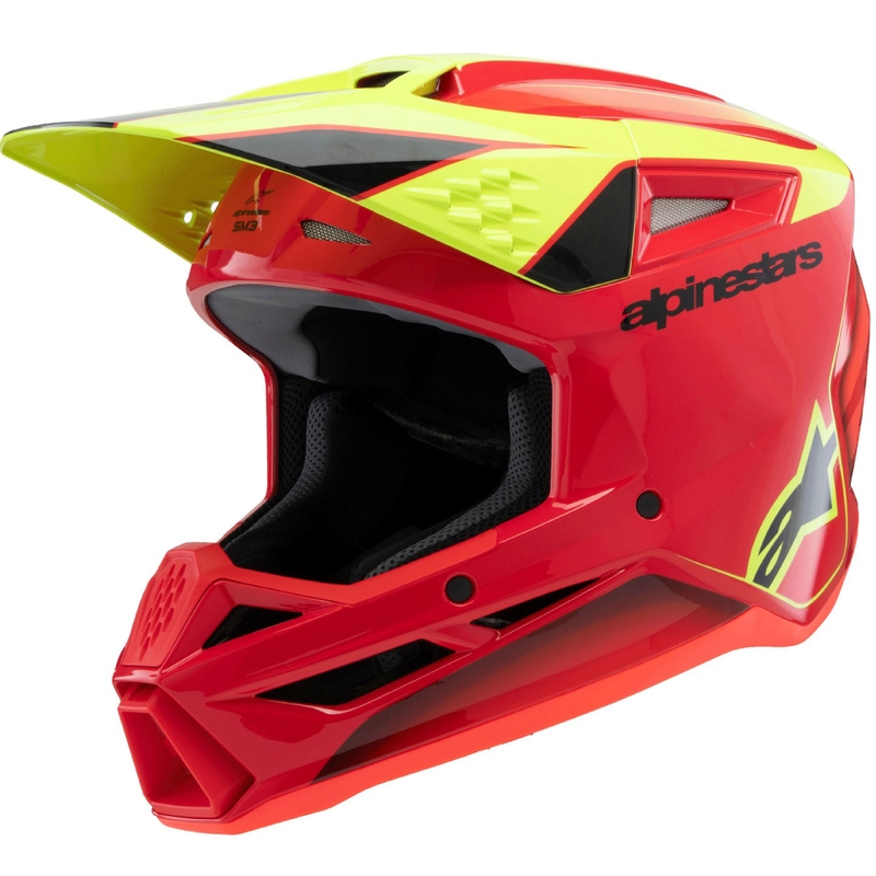 Casco da motocross per bambini Alpinestars S-M3 FRAY rosso-giallo fluo-nero