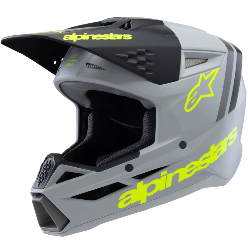 Casco da motocross per bambini Alpinestars S-M3 RADIUM grigio opaco-giallo fluo-nero