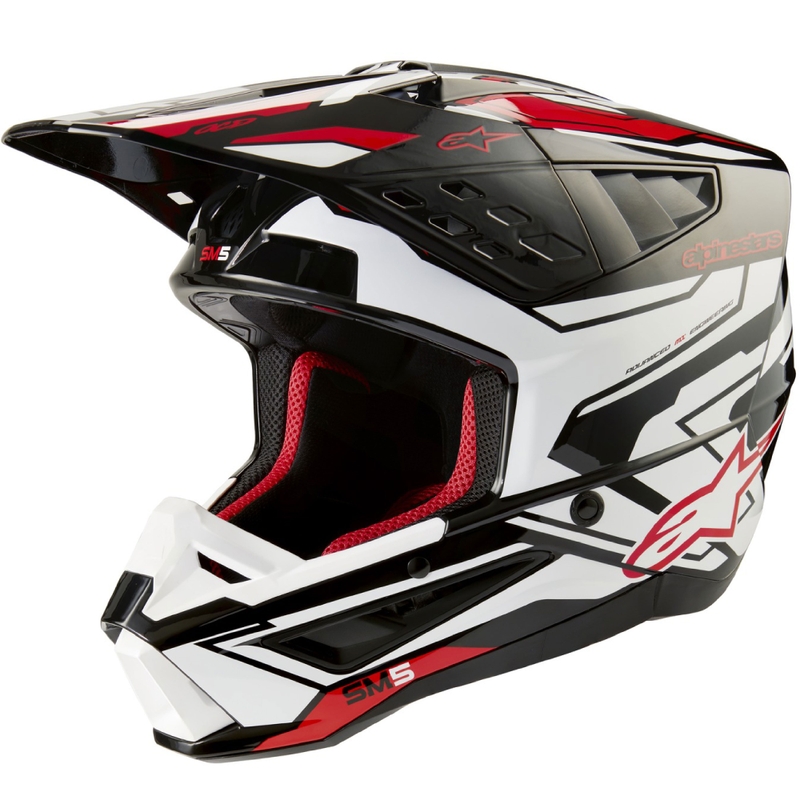 Alpinestars S-M5 Action 2 Casco da motocross nero-bianco-rosso fluo