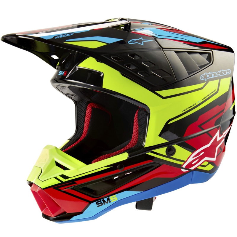 Casco da motocross Alpinestars S-M5 Action 2 giallo fluo-rosso fluo