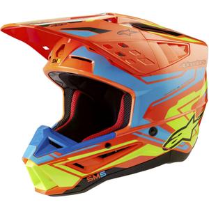 Casco da motocross Alpinestars S-M5 Action 2 arancio fluo-azzurro-fluo giallo