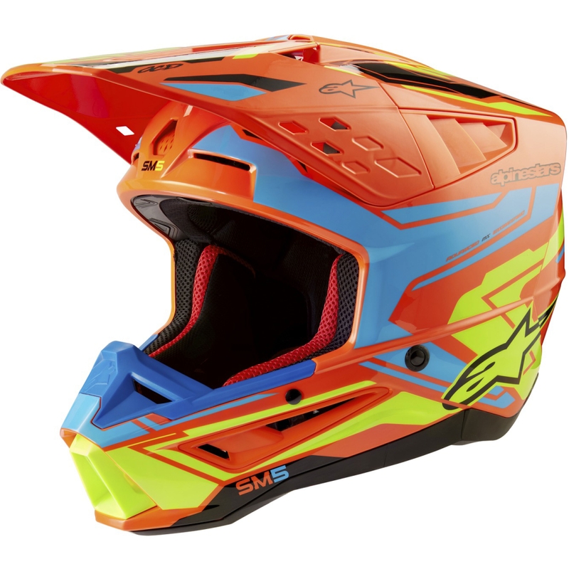 Casco da motocross Alpinestars S-M5 Action 2 arancio fluo-azzurro-fluo giallo