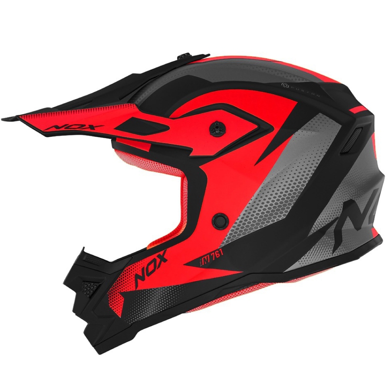 Casco motocross per bambini NOX N761 MX rosso fluo-nero-grigio