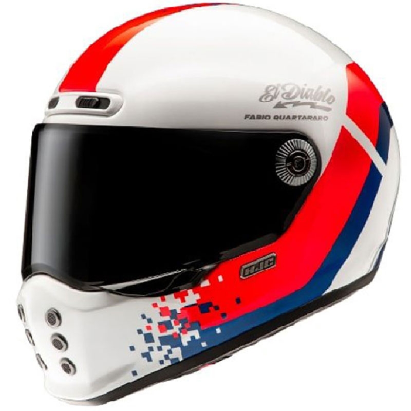 Casco moto integrale HJC V10 Fabio Quartararo 20 Retro bianco-rosso-blu