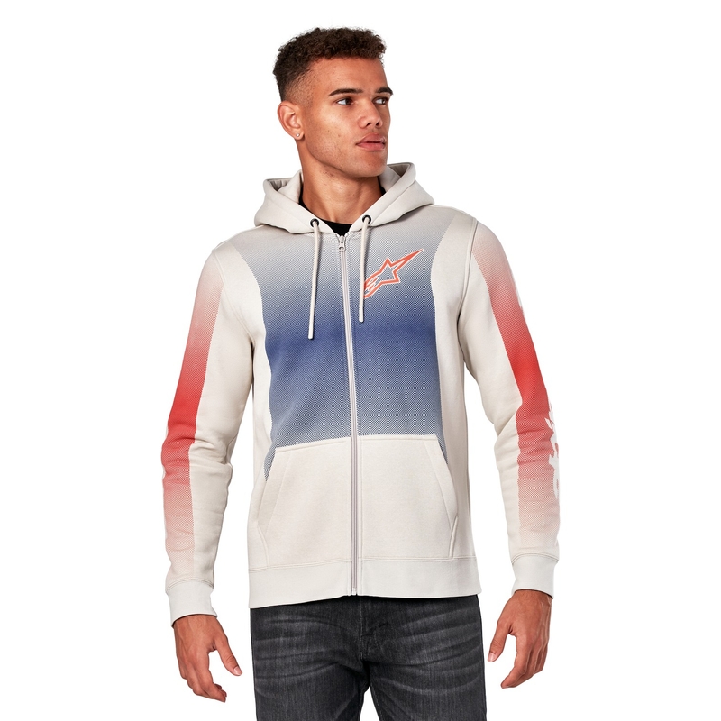 Felpa con cappuccio Alpinestars Arising bianca bianco sporco-blu-rosso