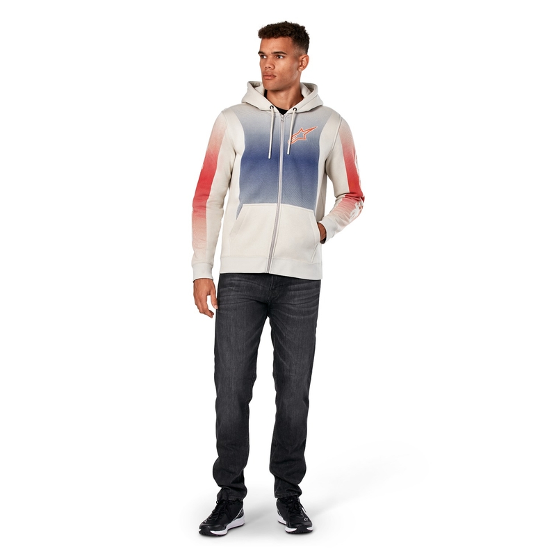 Felpa con cappuccio Alpinestars Arising bianca bianco sporco-blu-rosso