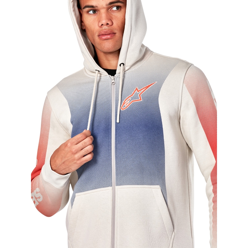 Felpa con cappuccio Alpinestars Arising bianca bianco sporco-blu-rosso