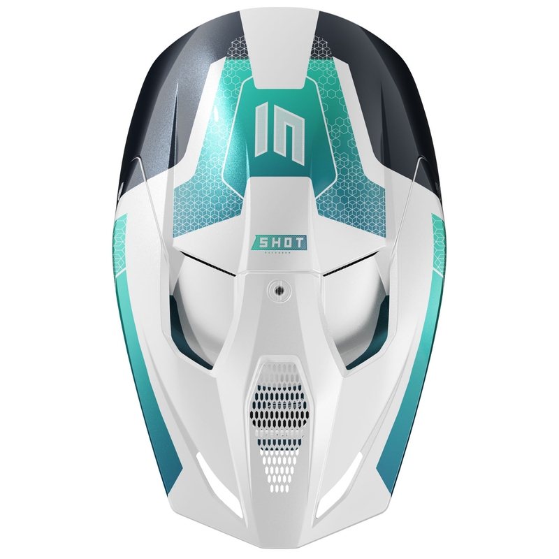 Casco motocross Shot Race Phaser perla nero-turchese-bianco