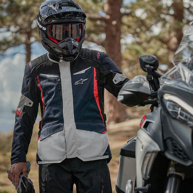 Giacca moto impermeabile Alpinestars ST-1 blu scuro-nero-rosso
