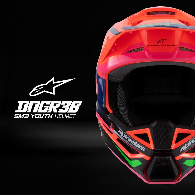 Casco motocross da bambino Alpinestars S-M3 HAIDEN DEEGAN fluo arancio-viola-rosa-verde