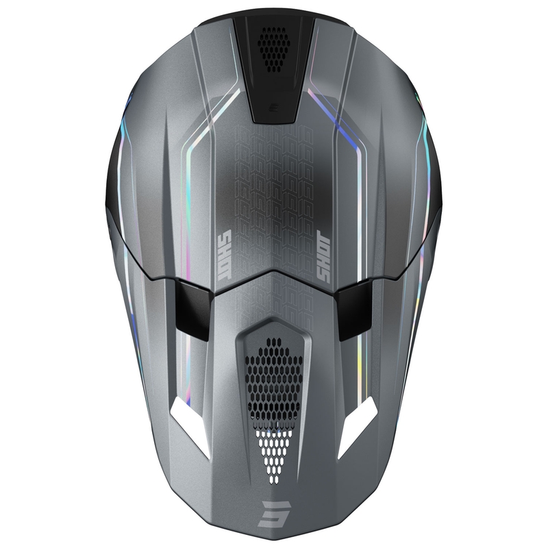 Casco motocross Shot Lite Challenger grigio perla olografico