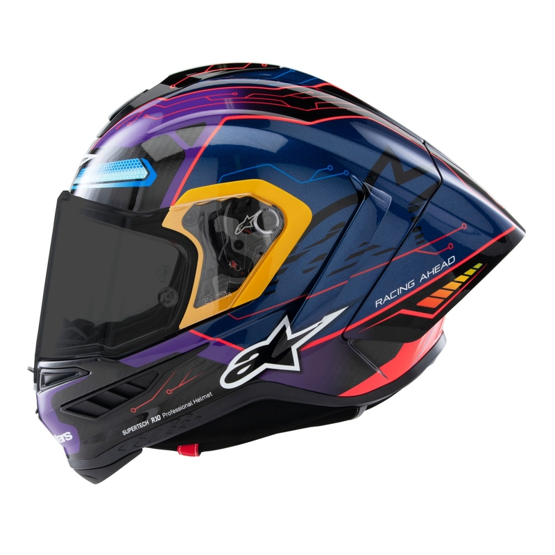 Casco Moto Integrale Alpinestars Supertech R-10 Limited Edition Martinator Jorge Martin Blu-Viola-Rosso-Giallo