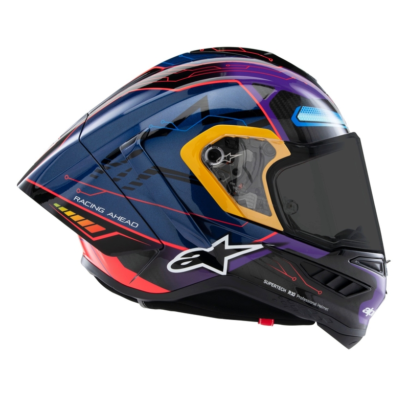 Casco Moto Integrale Alpinestars Supertech R-10 Limited Edition Martinator Jorge Martin Blu-Viola-Rosso-Giallo