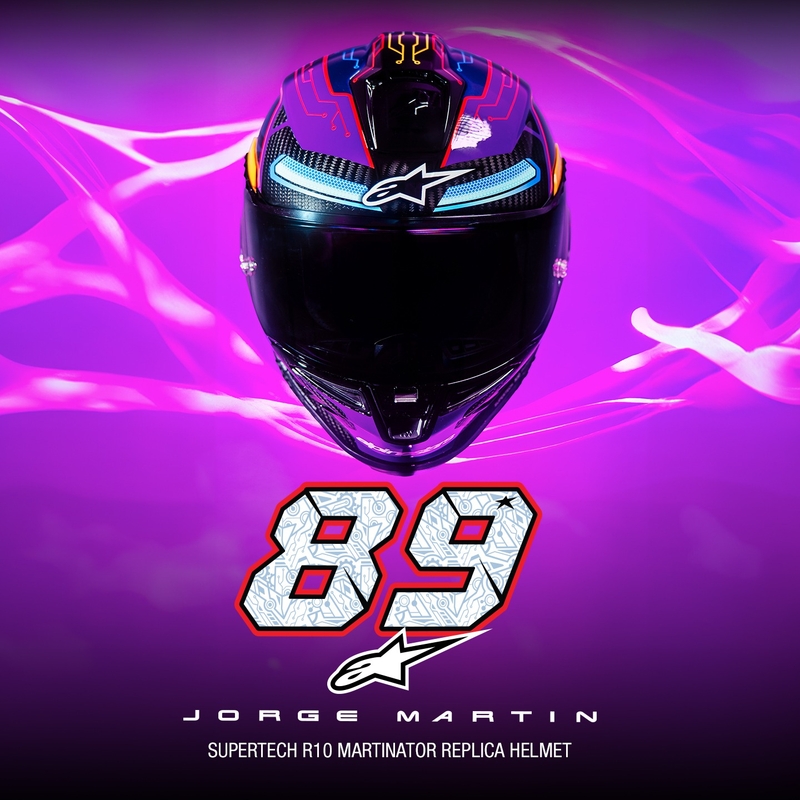 Casco Moto Integrale Alpinestars Supertech R-10 Limited Edition Martinator Jorge Martin Blu-Viola-Rosso-Giallo