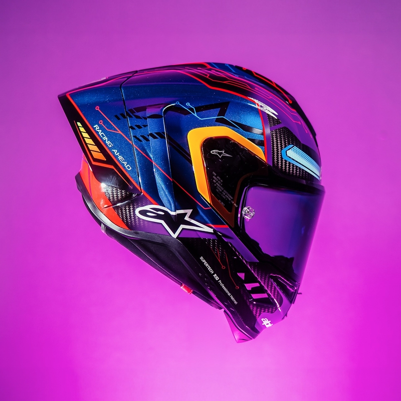 Casco Moto Integrale Alpinestars Supertech R-10 Limited Edition Martinator Jorge Martin Blu-Viola-Rosso-Giallo